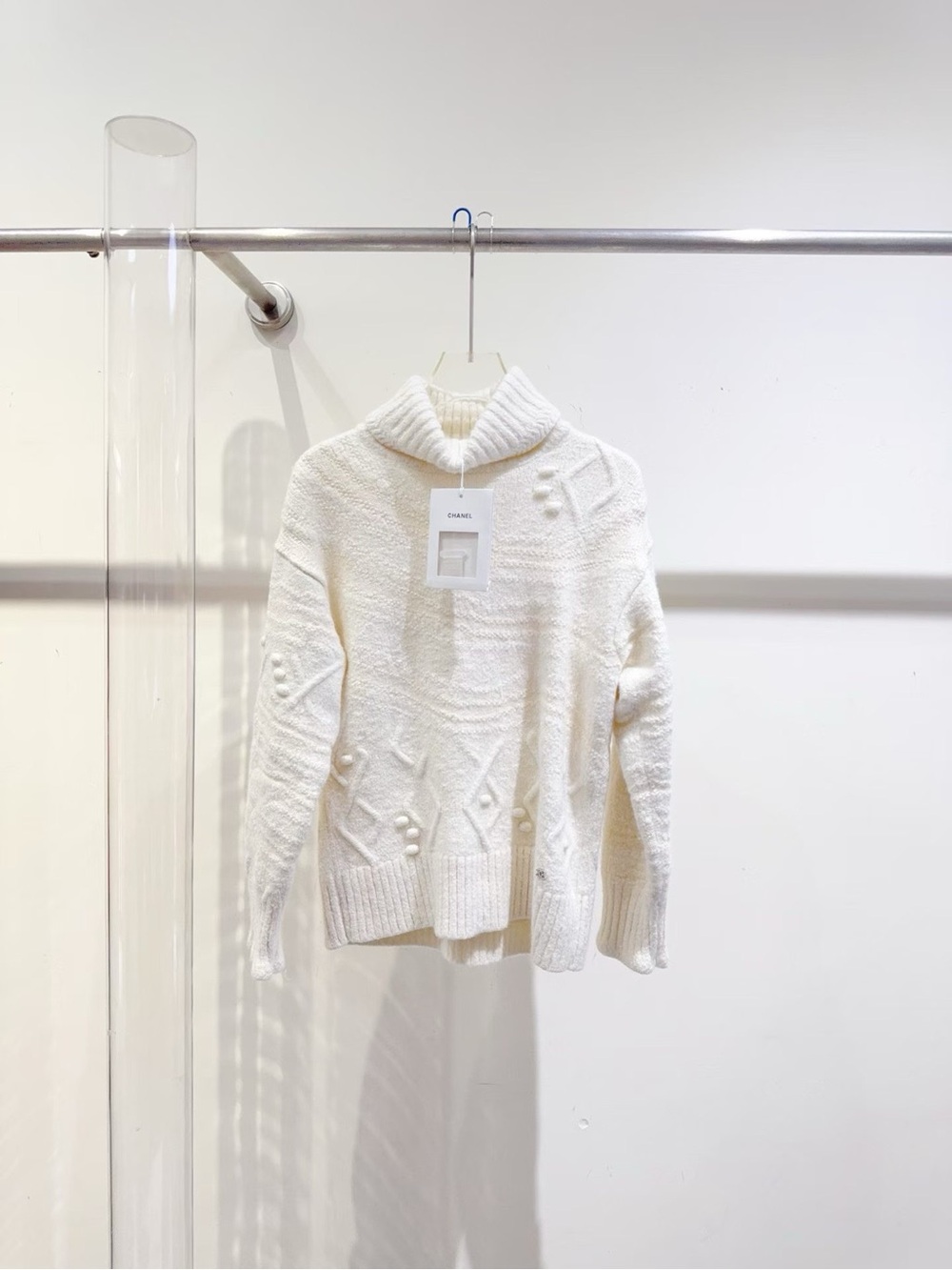 CHANEL Cream Cable & Bobble Turtleneck Sweater